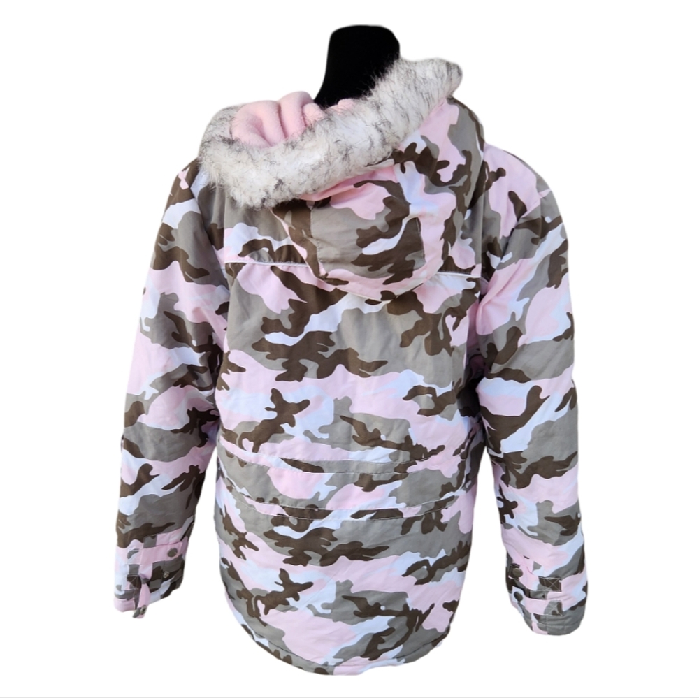 Vintage Cherokee Pink Camo Hooded Coat XL 14/16 Faux Fur Trim - Picture 2 of 5